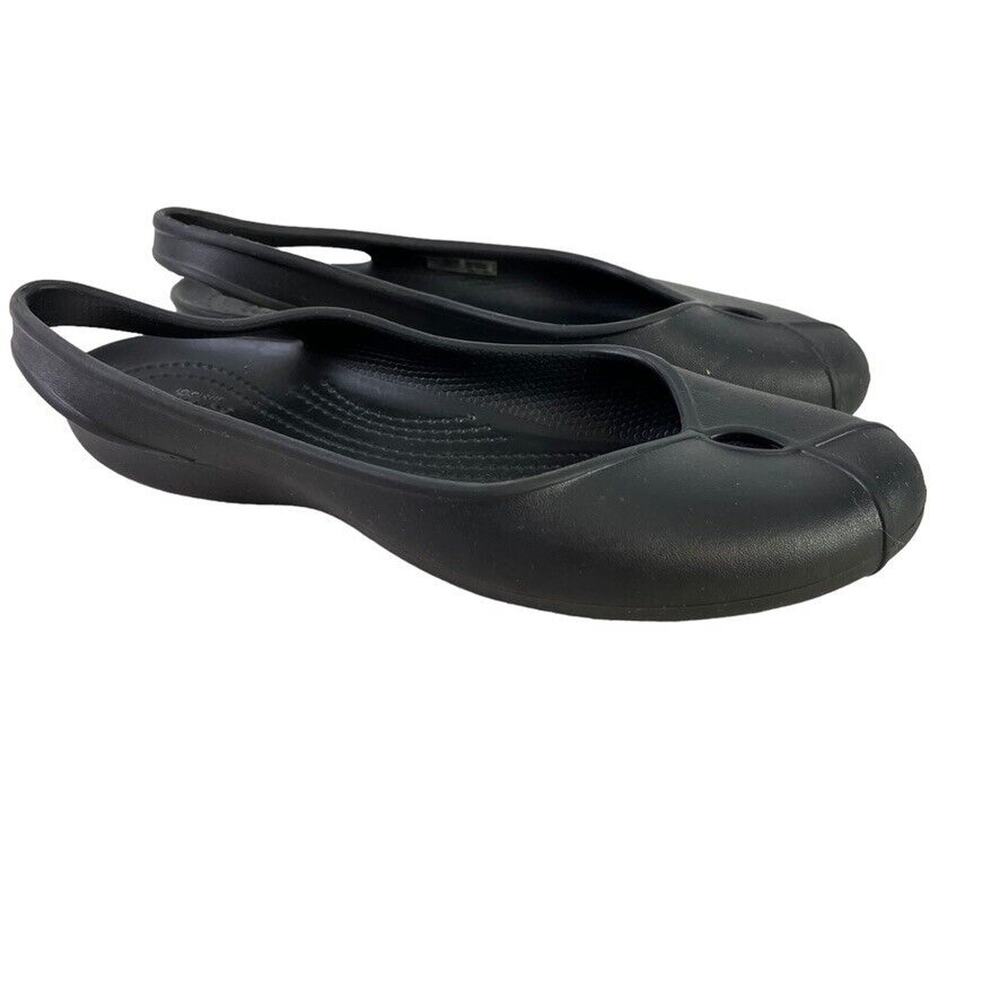 Crocs Olivia Womens Solid Black Slingback Flats Round Closed Toe Shoes sz 7